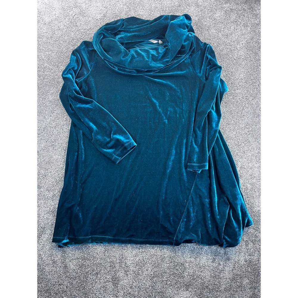 Soft Surroundings Sweatshirt Womens L Hood Velvet Stretch Pullover Green